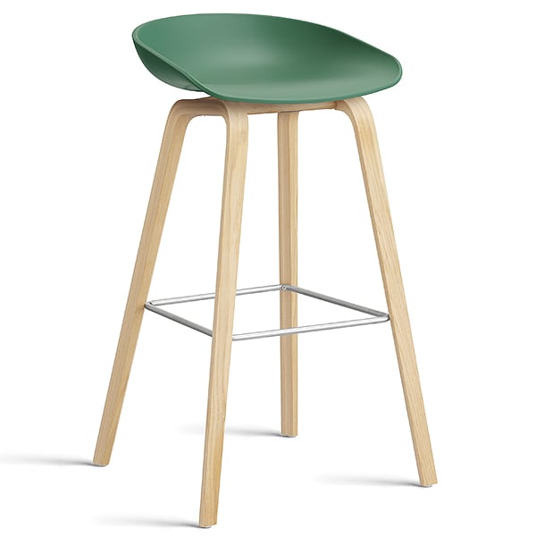 74 釐米，經過肥皂處理的橡木，不鏽鋼腳凳：74 釐米（座椅高度），85 釐米（總高度） - 青绿色