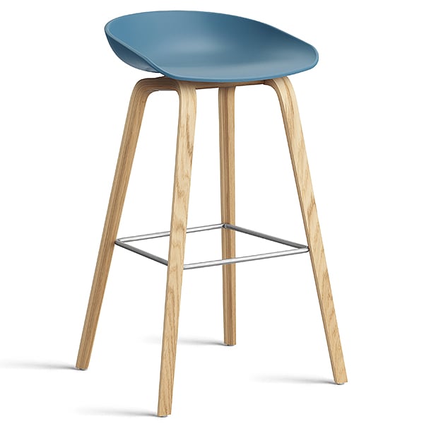 74 釐米， 天然漆橡木， 不鏽鋼腳凳： 74 釐米（座椅高度）， 85 釐米 （總高度） - 天蓝色