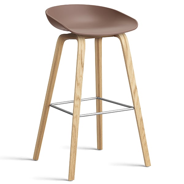 74 釐米， 天然漆橡木， 不鏽鋼腳凳： 74 釐米（座椅高度）， 85 釐米 （總高度） - 砖