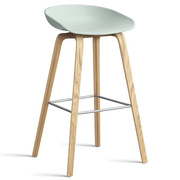 74 釐米， 天然漆橡木， 不鏽鋼腳凳： 74 釐米（座椅高度）， 85 釐米 （總高度） - 薄荷灰