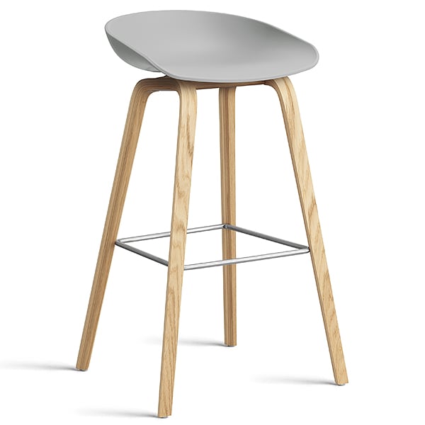 74 釐米， 天然漆橡木， 不鏽鋼腳凳： 74 釐米（座椅高度）， 85 釐米 （總高度） - 混凝土灰