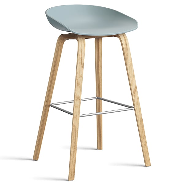 74 釐米， 天然漆橡木， 不鏽鋼腳凳： 74 釐米（座椅高度）， 85 釐米 （總高度） - 灰蓝色