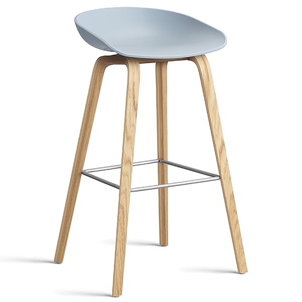 74 釐米， 天然漆橡木， 不鏽鋼腳凳： 74 釐米（座椅高度）， 85 釐米 （總高度） - 石板蓝