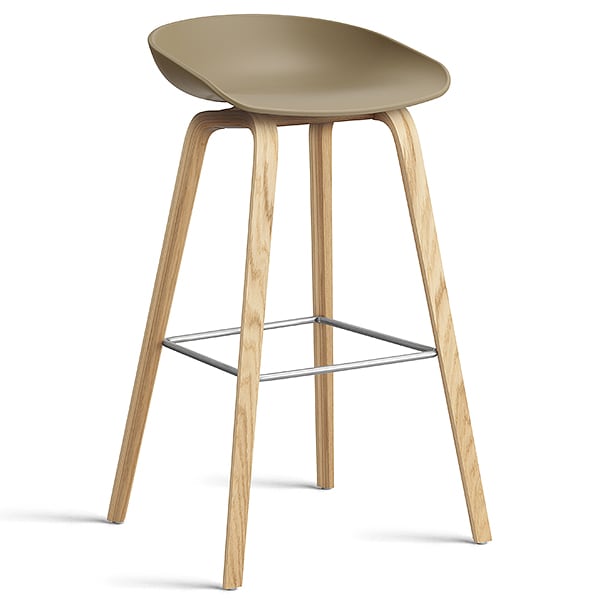 74 釐米， 天然漆橡木， 不鏽鋼腳凳： 74 釐米（座椅高度）， 85 釐米 （總高度） - 黏土