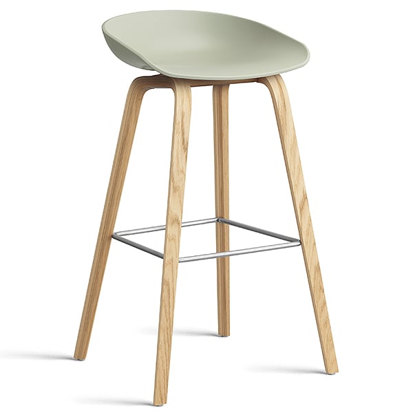 74 釐米， 天然漆橡木， 不鏽鋼腳凳： 74 釐米（座椅高度）， 85 釐米 （總高度） - 淡绿色