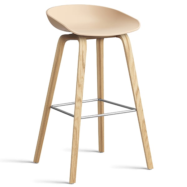 74 釐米， 天然漆橡木， 不鏽鋼腳凳： 74 釐米（座椅高度）， 85 釐米 （總高度） - 淡桃色