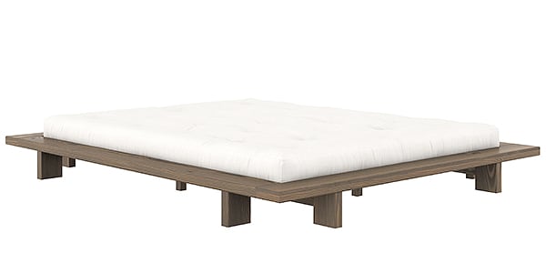 JAPAN床，天然原木結構，雙人乳膠被褥 - 床墊尺寸為160 x 200釐米（床尺寸：188 x 228釐米） - 木結構，角豆布勞恩，天然雙人乳膠被褥