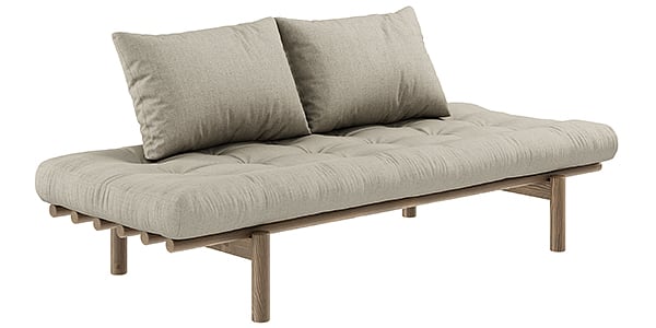 沙發床，角豆布勞恩有色木材：200 x 75 x 37 釐米（長 x 寬 x 高） - 914 - 亞麻布（被褥和2個靠墊）