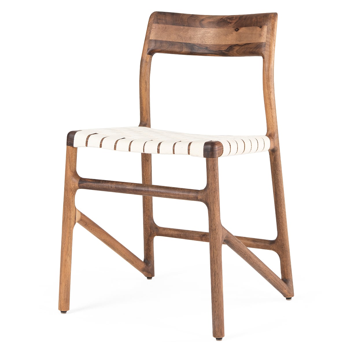 FAWN - chaise  - Noyer massif, finition huilé naturel, sangle de coton blanc