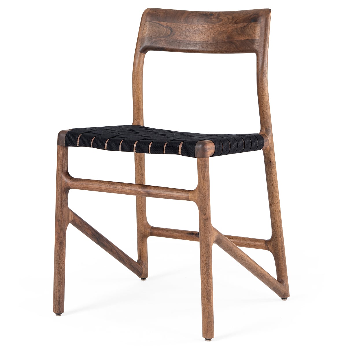 FAWN - chaise  - Noyer massif, finition huilé naturel, sangle de coton noir