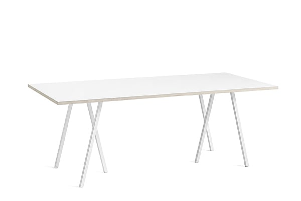 餐桌 - 200×92.5点¯x74厘米（长x宽x高） - 白色層壓板，天然膠合板邊緣，白色漆鋼底座