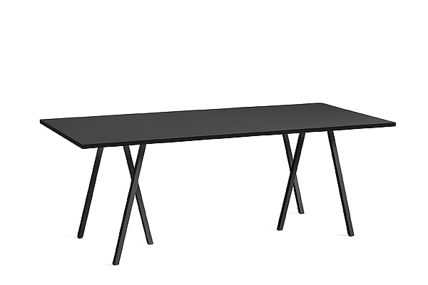Spisebord - 200 x 92,5 x 74 cm (L x B x H) - Sort linoleum, sort askekant,...