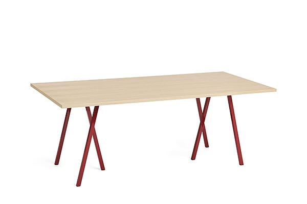 餐桌 - 200×92.5点¯x74厘米（长x宽x高） - 橡木，橡木邊緣，紅漆鋼底座