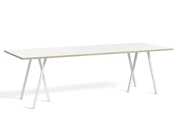 餐桌 - 250×92.5点¯x74厘米（长x宽x高）：包括横梁（安装在顶板下） - 白色層壓板，天然膠合板邊緣，白色漆鋼底座，包括橫桿
