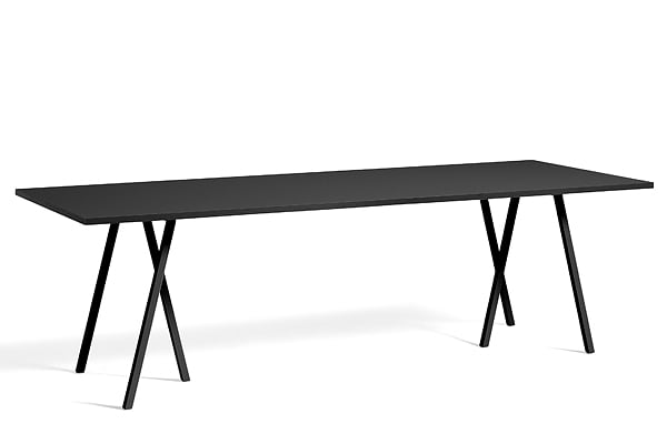 餐桌 - 250×92.5点¯x74厘米（长x宽x高）：包括横梁（安装在顶板下） - 黑色油毡，黑色白蠟木邊緣，黑色漆鋼底座，包括橫桿