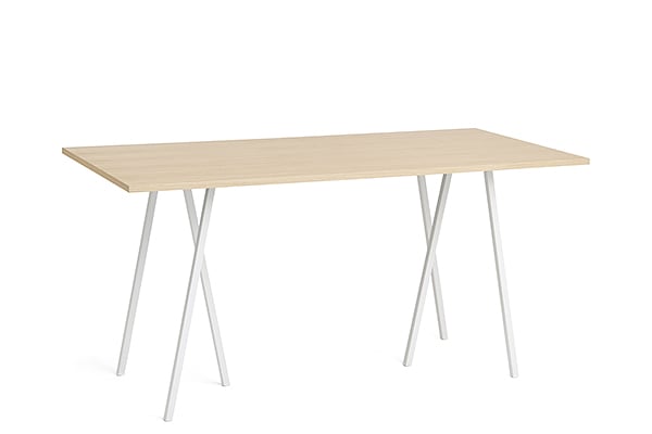 餐桌 - 200×92.5点¯x97厘米（长x宽x高） - 橡木，天然橡木邊緣，白漆鋼底座