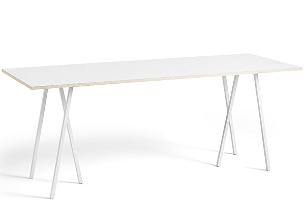 餐桌 - 250×92.5点¯x97厘米（长x宽x高）：包括横梁（安装在顶板下） - 白色層壓板，天然膠合板邊緣，白色漆鋼底座，包括橫桿