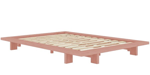 JAPAN 床，木質結構，無被褥 - 適用於 160 x 200 釐米的床墊（床尺寸：188 x 228 釐米） - 僅木結構，粉紅色，不含被褥