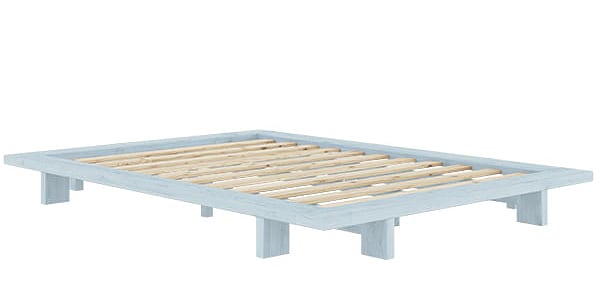 JAPAN 床，木質結構，無被褥 - 適用於 160 x 200 釐米的床墊（床尺寸：188 x 228 釐米） - 僅木結構，藍色，不含被褥