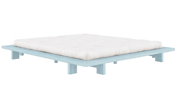 JAPAN床，天然原木結構，舒適被褥 - 適用於床墊 160 x 200 釐米（床尺寸：188 x 228 釐米） - 木結構，藍色，天然舒適被褥