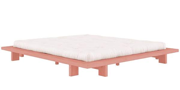 JAPAN床，天然原木結構，雙人乳膠被褥 - 適用於床墊 160 x 200 釐米（床尺寸：188 x 228 釐米） - 木結構， 粉紅色， 天然膠被褥