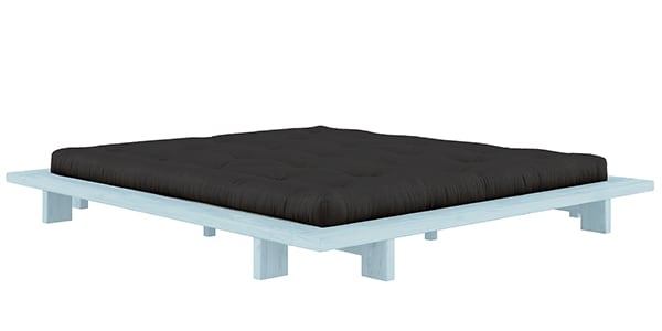 JAPAN床，天然原木結構，雙人乳膠被褥 - 適用於床墊 160 x 200 釐米（床尺寸：188 x 228 釐米） - 木結構， 藍色， 黑色膠被褥