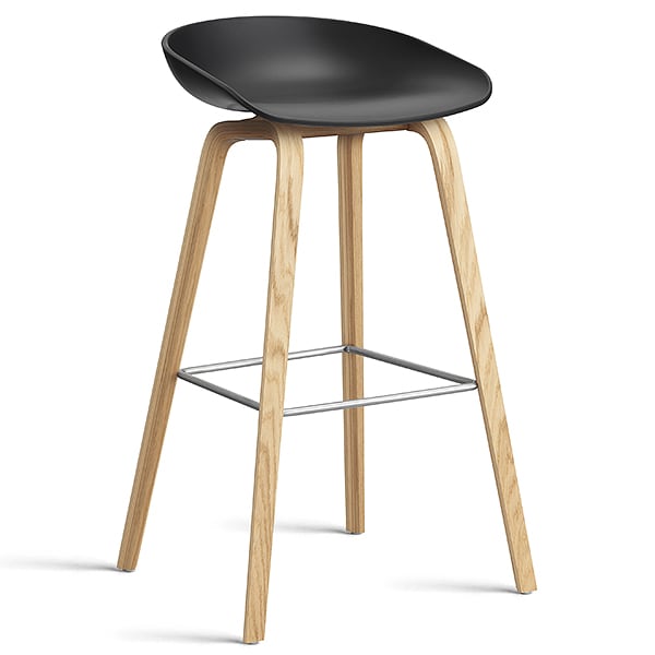 74 釐米， 天然漆橡木， 不鏽鋼腳凳： 74 釐米（座椅高度）， 85 釐米 （總高度） - 黑