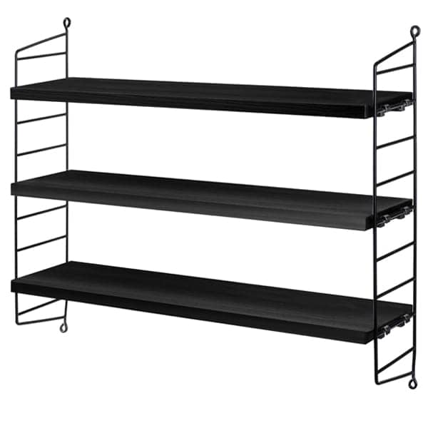 STRING POCKET - black stained ash / black - 60 x 15 x 50 cm - 23.62″ x...