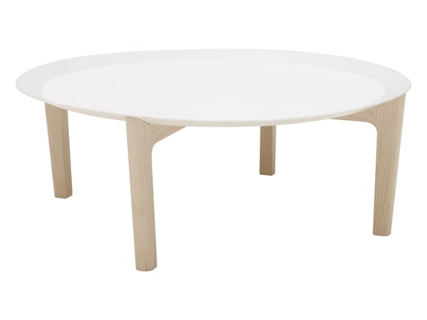 TRAY  - Plateau blanc, base en frêne naturel - Ø 85 x H 33 cm
