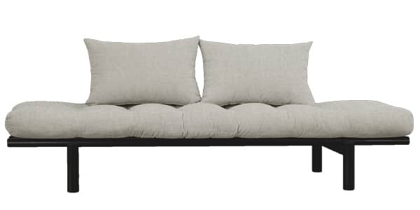 沙發床， 黑色木質： 200 x 75 x 37 釐米（長 x 寬 x 高） - 914 - 亚麻布（被褥和2个靠垫）