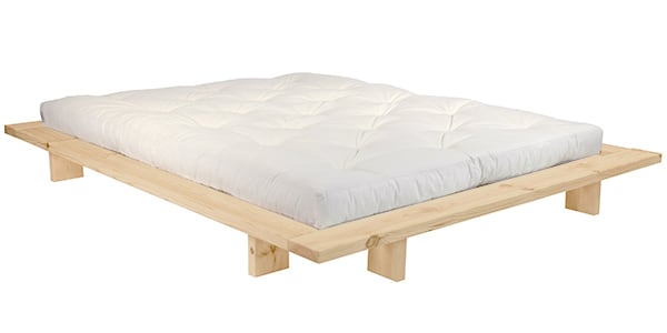 JAPAN cama, estrutura natural de madeira crua, futon duplo em látex -...