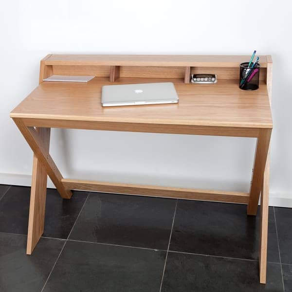 RAVENSCROFT Desk - oak and walnut finish, ultra functional, deco and design with its cross legs