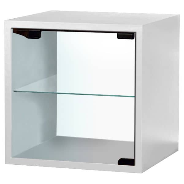 étagères QUATTRO CUBE, en MDF laqué ou bois - tablette intermédiaire en verre securit incluse, avec ou sans porte