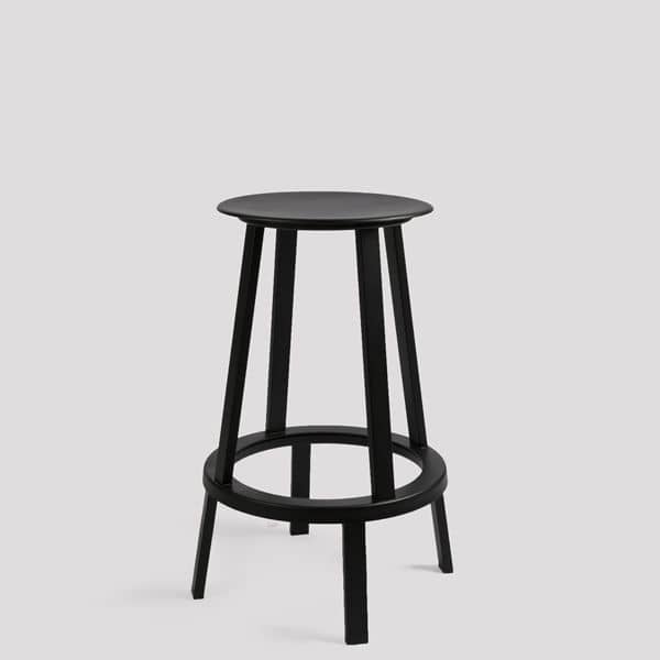 El taburete de bar REVOLVER, por WRONG FOR HAY : 2 alturas están disponibles, asiento montado en cojinetes de bolas de aluminio - Diseño: Leon Ransmeier