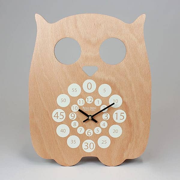 Hiboo, horloge pédagogique, multiplis hêtre, design éco-responsable