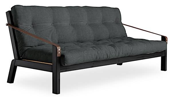 POEMS é um sofá-cama conversível confortável e original. Madeira e futon.