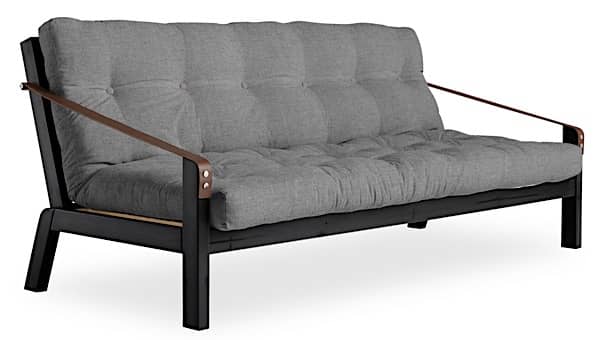 POEMS é um sofá-cama conversível confortável e original. Madeira e futon.