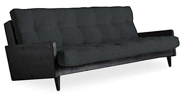 POP, un divano trasformabile scandinavo molto accogliente, con un tocco retrò. Legno e futon.