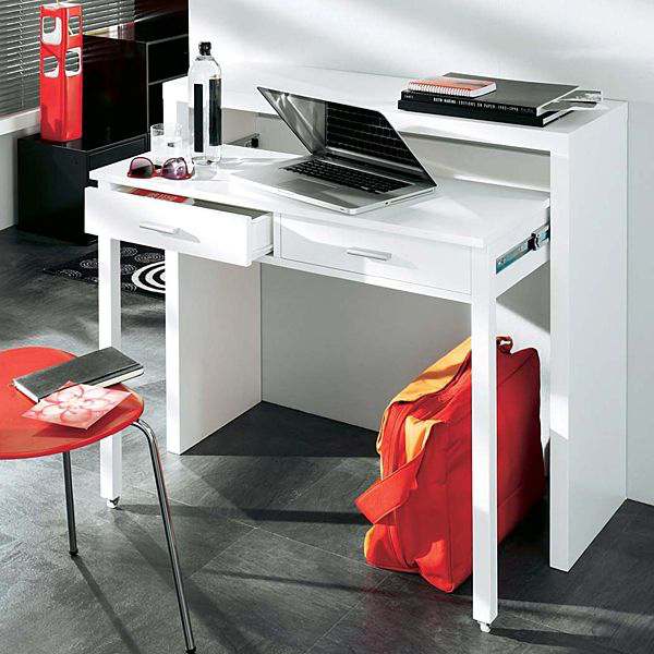La Console-bureau munie de deux tiroirs laquée blanc ou finition chêne, design Leonhard Pfeifer